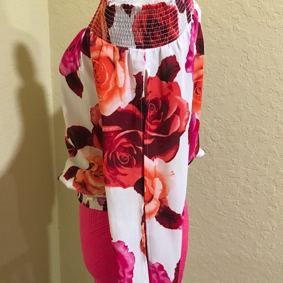 Floral off the shoulder top, sleeve slits by Bebe - Picture 2 of 3